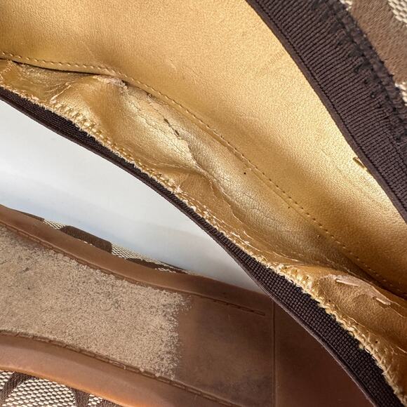 COACH Chelsey Ballet Flat US 9.5B Brown Signature Monogram Slip-On Shoes FLAW - Picture 7 of 8